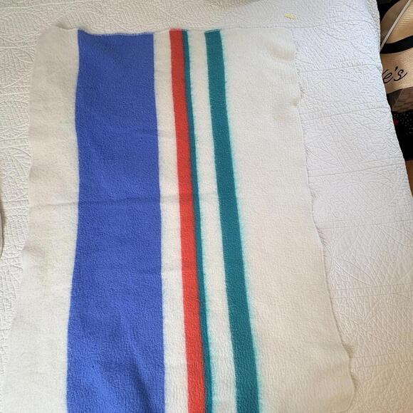 Baby Blanket Feel Striped Blue Aqua Red Vintage Camping Blanket Style But SOFT - Picture 6 of 15